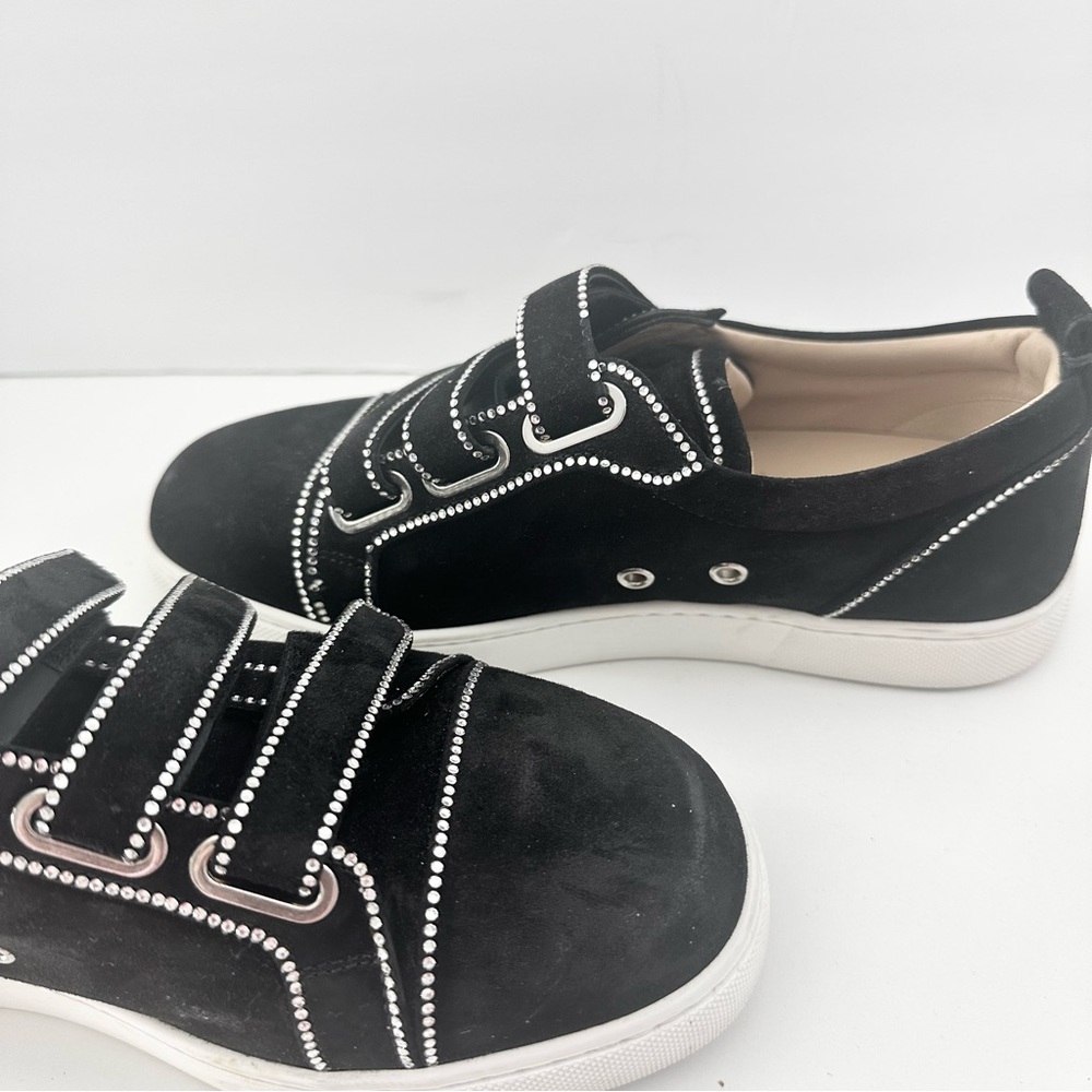 EUC! Christian Louboutin Black Suede Kiddo Bordo Crystal Velcro Sneakers 37 7 - Picture 5 of 15